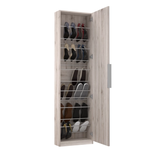 Wysoka biała szafka na buty z lustrem Dąb Piaskowy